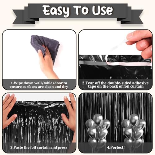 Foil Fringe Backdrop Curtains, 3.3x6.6ft, Black, 3pcs in 3.3x6.6ft in Black, alternate view 4