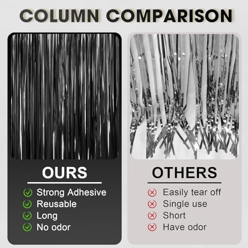 Foil Fringe Backdrop Curtains, 3.3x6.6ft, Black, 3pcs in 3.3x6.6ft in Black, alternate view 5