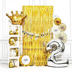Foil Fringe Curtains | Tinsel Curtain Streamers Backdrop | 2 PCS in 3.2 ft x 8.2 ft in Black Gold, alternate view 5