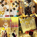 Foil Fringe Curtains | Tinsel Curtain Streamers Backdrop | 2 PCS in 3.2 ft x 8.2 ft in Black Gold, alternate view 6