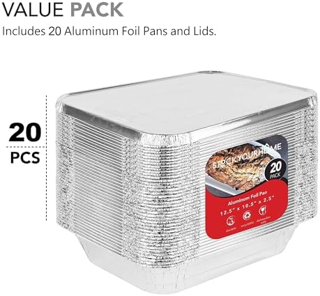 Foil Pans with Lids - 9x13 Aluminum Pans with Covers - 20 Foil Pans and 20 Foil Lids - Disposable Food, alternate view 4