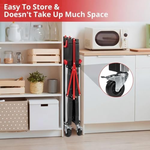 Foldable 3-Tier Rolling Utility Cart, 167LB Capacity, No Assembly, Black in Black&red, alternate view 6