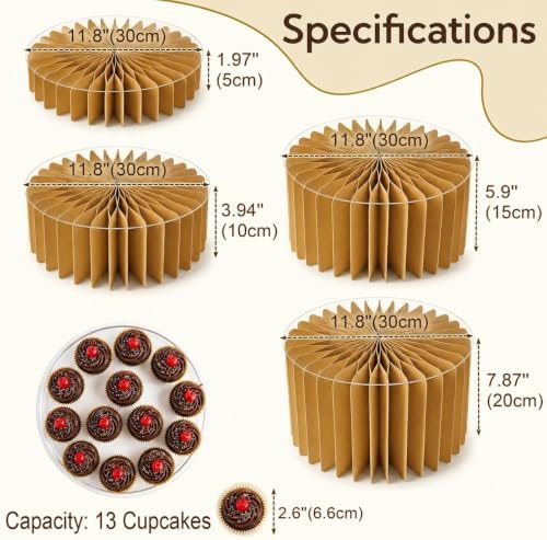 Foldable Cake Stand, Reusable Buffet Risers, 4 Pack Round Dessert Stands with Acrylic Tops, Cardborad Display, alternate view