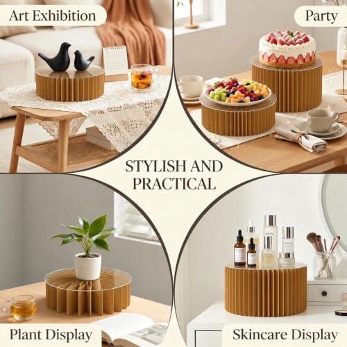 Foldable Cake Stand, Reusable Buffet Risers, 4 Pack Round Dessert Stands with Acrylic Tops, Cardborad Display, alternate view