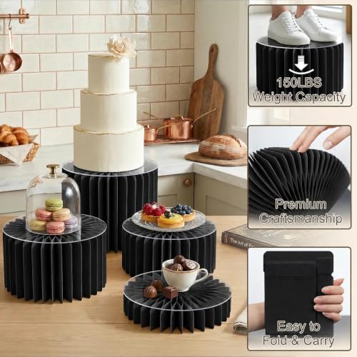 Foldable Cake Stand, Reusable Buffet Risers with Acrylic Tops, 6 Pcs, Black in Black - 6pcs, alternate view 4