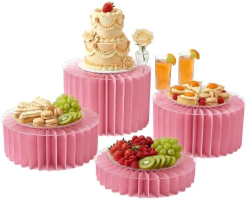 Foldable Cake Stand Set, Reusable Buffet Risers, 4 Pack Round Dessert Stands with Acrylic Tops, Cardborad