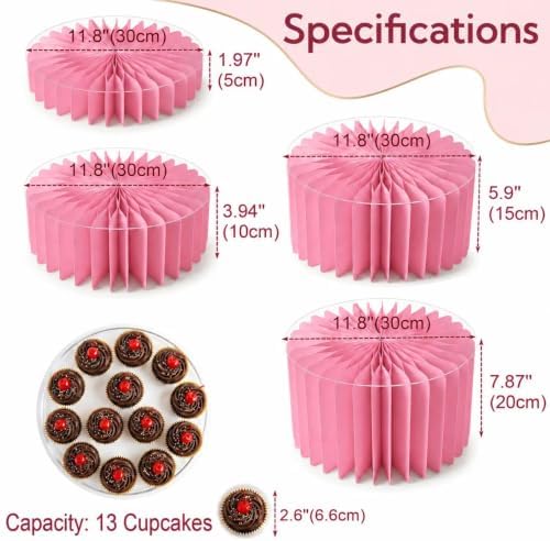 Foldable Cake Stand Set, Reusable Buffet Risers, 4 Pack Round Dessert Stands with Acrylic Tops, Cardborad, alternate view 3