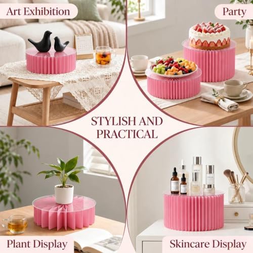 Foldable Cake Stand Set, Reusable Buffet Risers, 4 Pack Round Dessert Stands with Acrylic Tops, Cardborad, alternate view 5