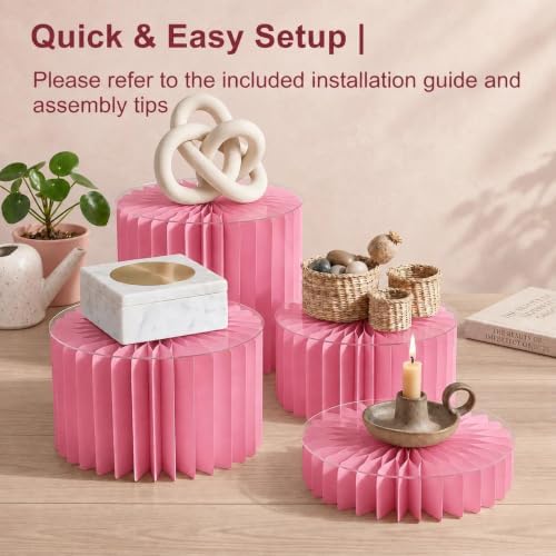 Foldable Cake Stand Set, Reusable Buffet Risers, 4 Pack Round Dessert Stands with Acrylic Tops, Cardborad, alternate view 6