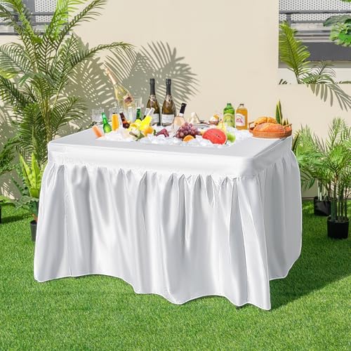 Foldable Ice Bin Table with Drain & Bucket, Removable Skirt, 48" x 32" HDPE Cooler Table for Parties, Catering, alternate
