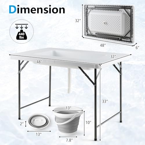 Foldable Ice Bin Table with Drain & Bucket, Removable Skirt, 48" x 32" HDPE Cooler Table for Parties, Catering, alternate