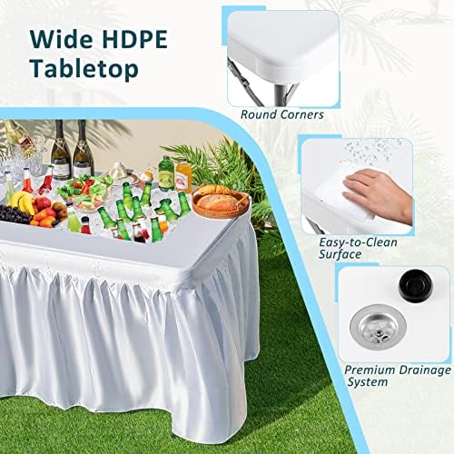 Foldable Ice Bin Table with Drain & Bucket, Removable Skirt, 48" x 32" HDPE Cooler Table for Parties, Catering, alternate