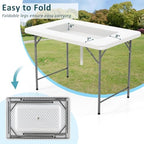 Foldable Ice Bin Table with Drain & Bucket, Removable Skirt, 48" x 32" HDPE Cooler Table for Parties, Catering, alternate