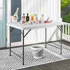 Foldable Ice Bin Table with Drain & Bucket, Removable Skirt, 48" x 32" HDPE Cooler Table for Parties, Catering, alternate