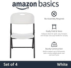 Foldable Portable Plastic Chair, 350-Pound Capacity, White, 4-Pack in White, alternate view 4