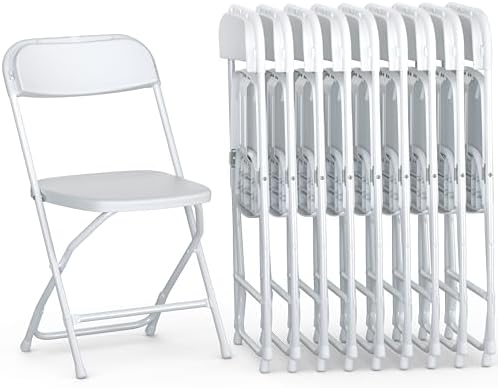 Foldable & Stackable Plastic Chair | 350 lbs Capacity Steel Frame Seats for Indoor Outdoor | Folding & Stacking