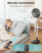 Foldable Standing Fan 12" Portable Rechargeable Quiet Fans, 6 Speed, alternate view 5