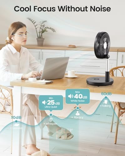 Foldable Standing Fan 12" Portable Rechargeable Quiet Fans, 6 Speed, alternate view 6