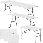 Foldable Table 4ft, 6ft, 8ft for Camping Party Picnic, School, White in White