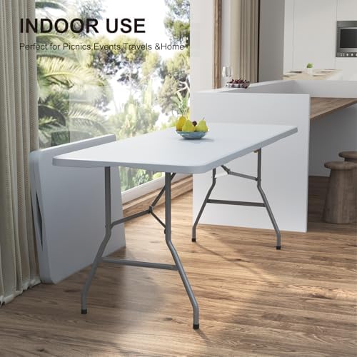 Foldable Table 4ft, 6ft, 8ft for Camping Party Picnic, School, White in White, alternate view 2