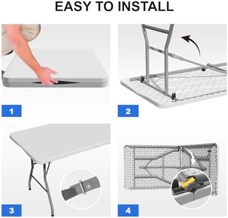Foldable Table 4ft, 6ft, 8ft for Camping Party Picnic, School, White in White, alternate view 6