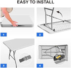 Foldable Table 4ft, 6ft, 8ft for Camping Party Picnic, School, White in White, alternate view 6