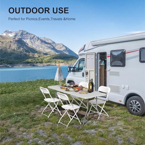 Foldable Table 4ft, 6ft, 8ft for Camping Party Picnic, School, White in White, alternate view 7