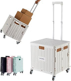 Foldable Utility Cart Folding Portable Rolling Crate Handcart with Durable Heavy Duty Plastic Telescoping Handle
