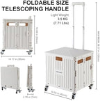 Foldable Utility Cart Folding Portable Rolling Crate Handcart with Durable Heavy Duty Plastic Telescoping Handle, alternate
