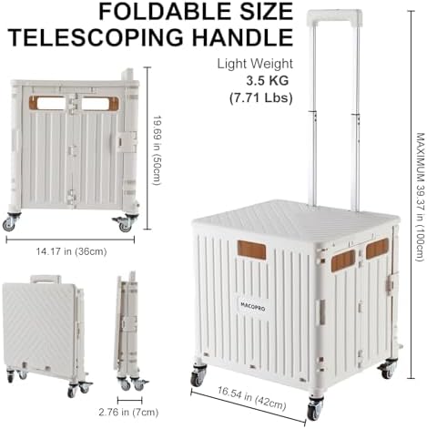 Foldable Utility Cart Folding Portable Rolling Crate Handcart with Durable Heavy Duty Plastic Telescoping Handle, alternate