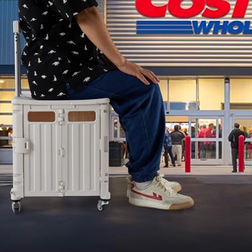 Foldable Utility Cart Folding Portable Rolling Crate Handcart with Durable Heavy Duty Plastic Telescoping Handle, alternate