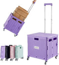 Foldable Utility Cart Folding Portable Rolling Crate Handcart with Durable Heavy Duty Plastic Telescoping Handle