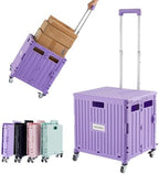 Foldable Utility Cart Folding Portable Rolling Crate Handcart with Durable Heavy Duty Plastic Telescoping Handle