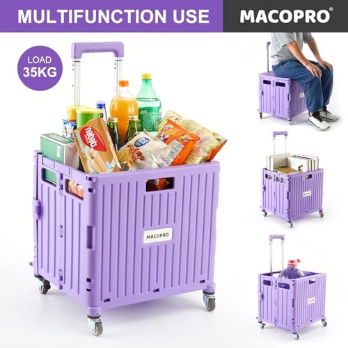 Foldable Utility Cart Folding Portable Rolling Crate Handcart with Durable Heavy Duty Plastic Telescoping Handle, alternate