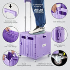 Foldable Utility Cart Folding Portable Rolling Crate Handcart with Durable Heavy Duty Plastic Telescoping Handle, alternate