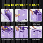 Foldable Utility Cart Folding Portable Rolling Crate Handcart with Durable Heavy Duty Plastic Telescoping Handle, alternate