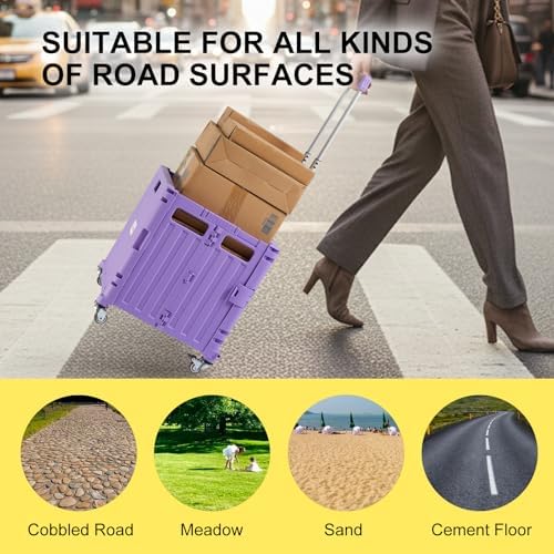 Foldable Utility Cart Folding Portable Rolling Crate Handcart with Durable Heavy Duty Plastic Telescoping Handle, alternate