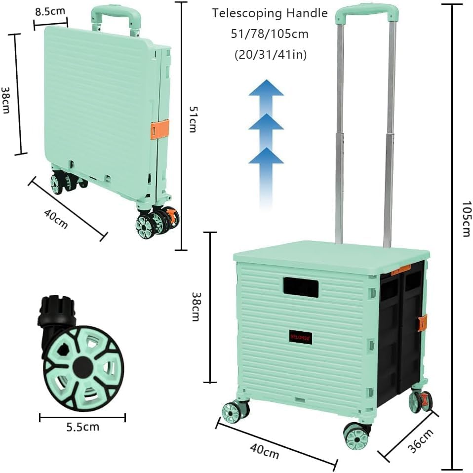 Foldable Utility Cart Portable Rolling Crate Handcart Shopping Trolley Collapsible 4 Rotate Wheels with Durable, alternate