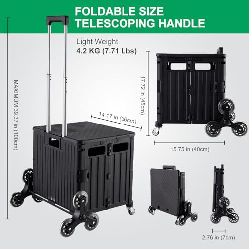 Foldable Utility Cart with Stair Climbing Wheels, Collapsible Rolling Crate with Telescoping Handle, Folding, alternate view
