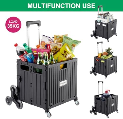 Foldable Utility Cart with Stair Climbing Wheels, Collapsible Rolling Crate with Telescoping Handle, Folding, alternate view