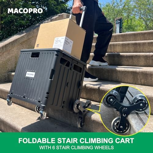Foldable Utility Cart with Stair Climbing Wheels, Collapsible Rolling Crate with Telescoping Handle, Folding, alternate view