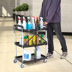 Foldable Utility Service Cart, 165LBS 3 Shelf Heavy Duty Plastic Rolling Cart with 360° Swivel Wheels (2 with, alternate view