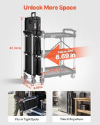 Foldable Utility Service Cart, 165LBS 3 Shelf Heavy Duty Plastic Rolling Cart with 360° Swivel Wheels (2 with, alternate view