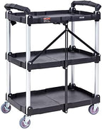 Foldable Utility Service Cart, 165LBS 3 Shelf Heavy Duty Plastic Rolling Cart with 360° Swivel Wheels (2 with, alternate view
