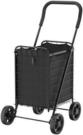 Foldable Utility Shopping Cart with Wheels, 60Lb Capacity, Heavy Duty Grocery Cart with Steel Frame, Foam