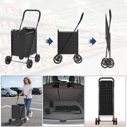Foldable Utility Shopping Cart with Wheels, 60Lb Capacity, Heavy Duty Grocery Cart with Steel Frame, Foam, alternate view 5