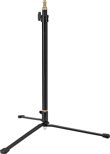 Folding Base Mini Stand, Compact Low Profile Steel Stand with Short Height Range for Lighting, Camera, and