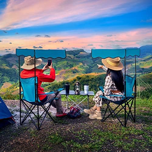 Folding Camping Chair with Shade Canopy and Cup Holder Beach Chair with Canopy Shade Thicken 600D Oxford, alternate view 2