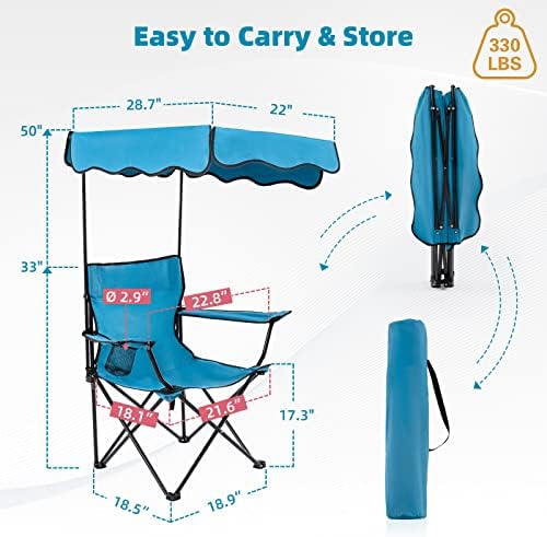 Folding Camping Chair with Shade Canopy and Cup Holder Beach Chair with Canopy Shade Thicken 600D Oxford, alternate view 3