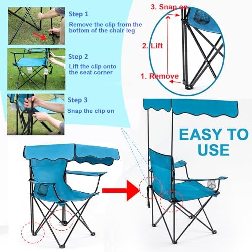Folding Camping Chair with Shade Canopy and Cup Holder Beach Chair with Canopy Shade Thicken 600D Oxford, alternate view 5